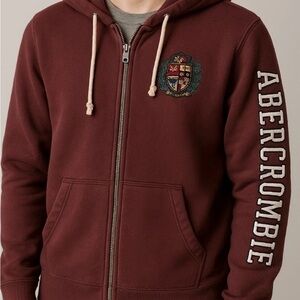 🌟🌟$98 Abercrombie & Fitch Burgundy Crest Hoodie Jacket Men’s S